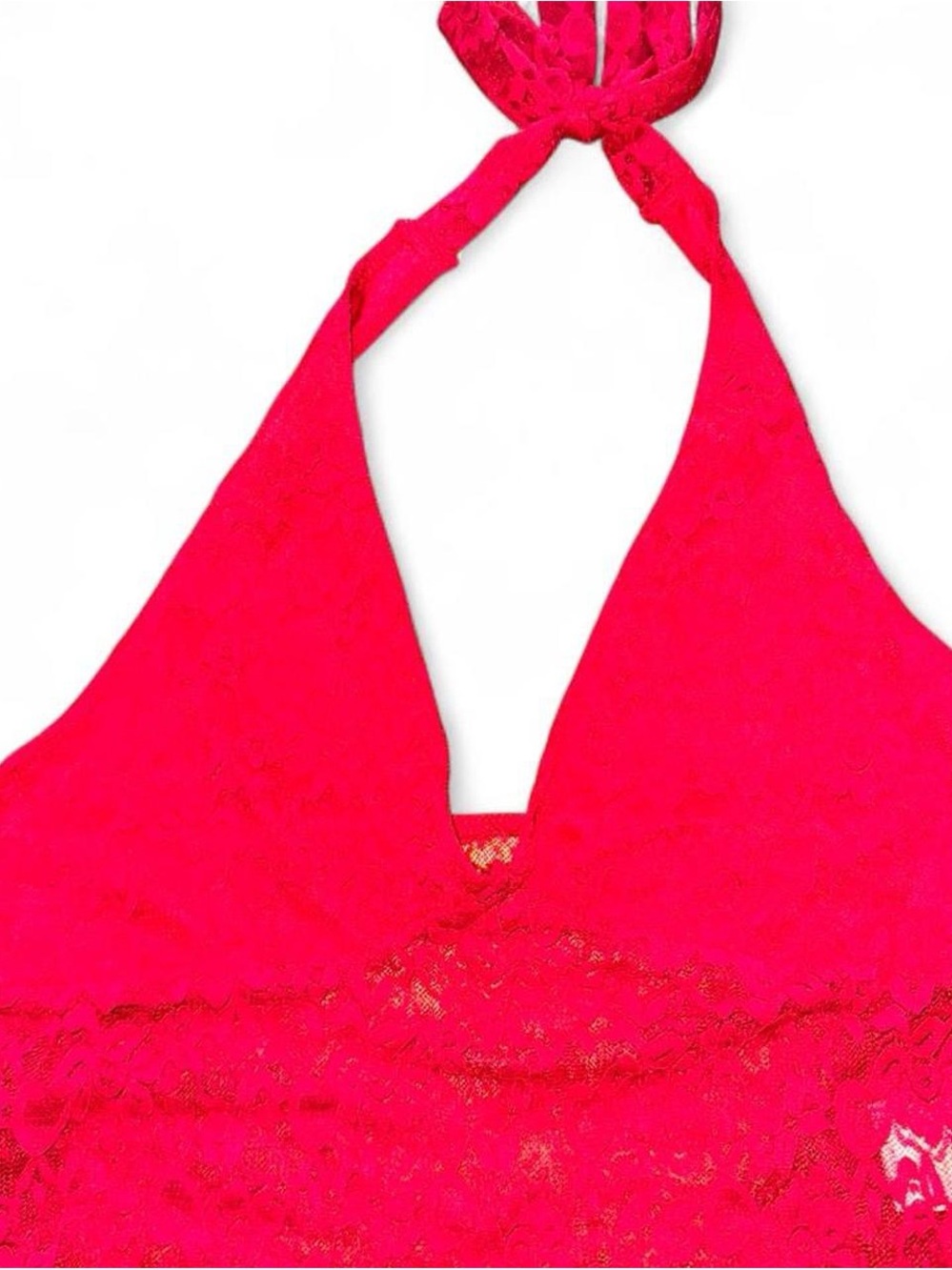 SHEIN Bright Pink Halter Lace Bralette